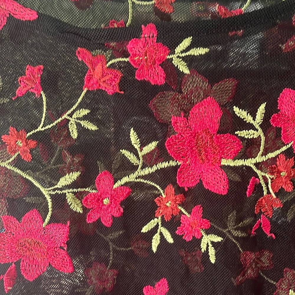Embroidered flower mesh top